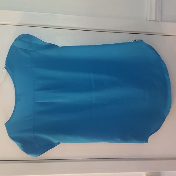 Amanda Green medium blue short sleeve button down style dress top polyester - Picture 11 of 11